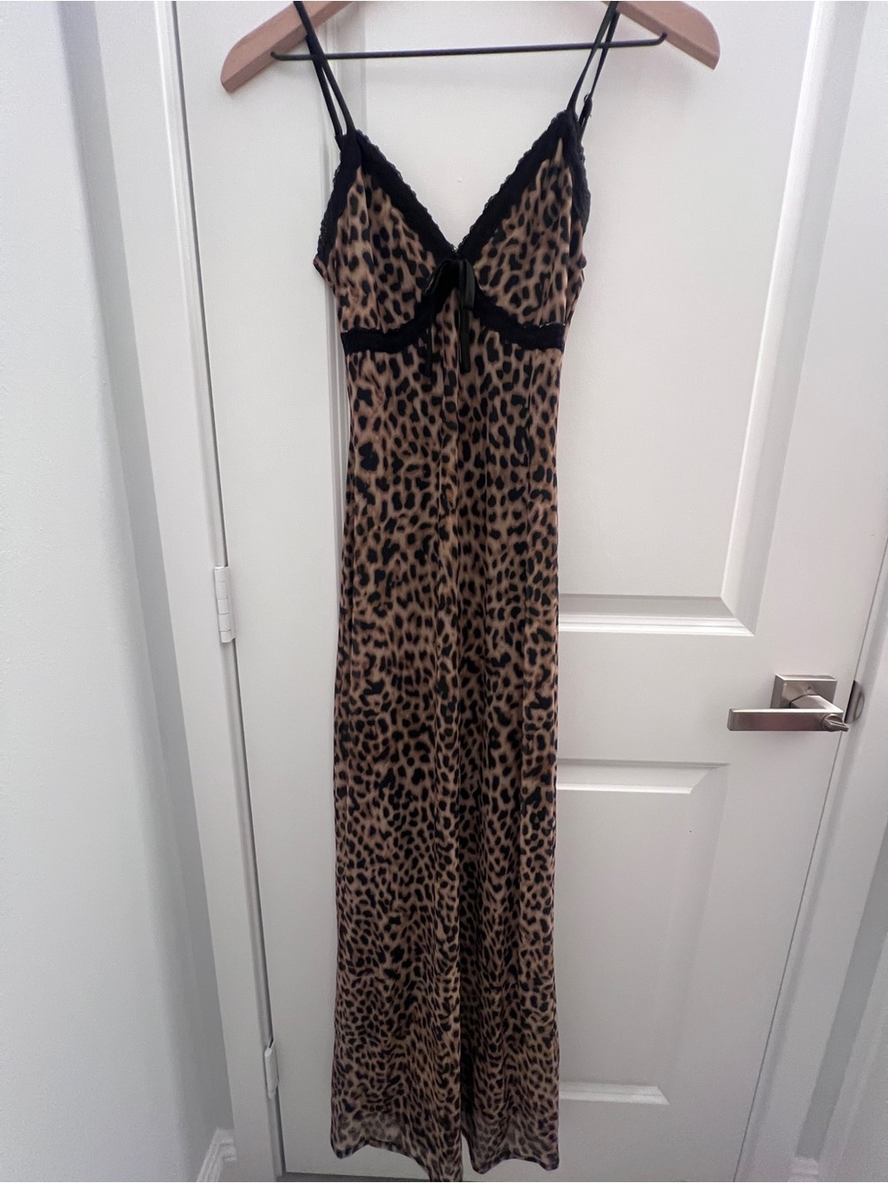 Leopard Print Lace-Trim Slip Dress - Brown/Black